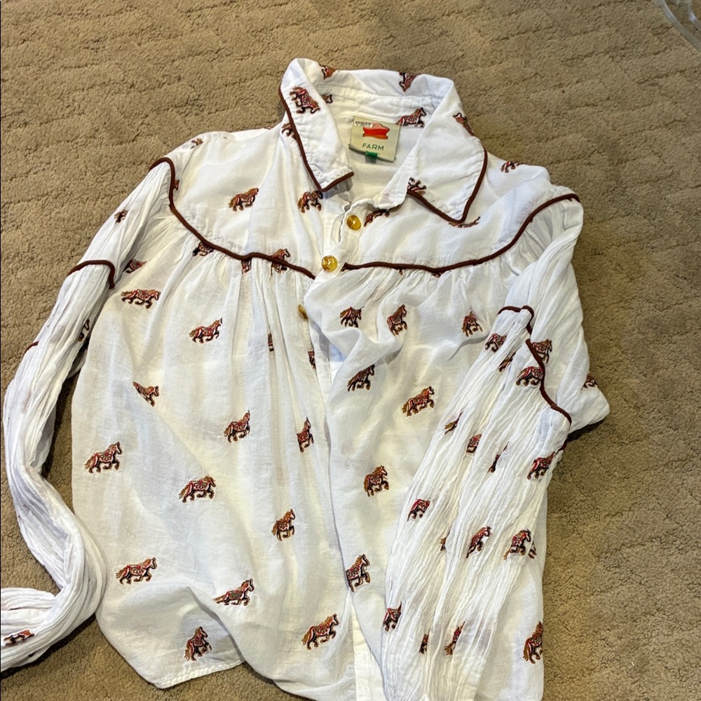 FARM Rio Ivory Blouse with Chestnut Horse Design